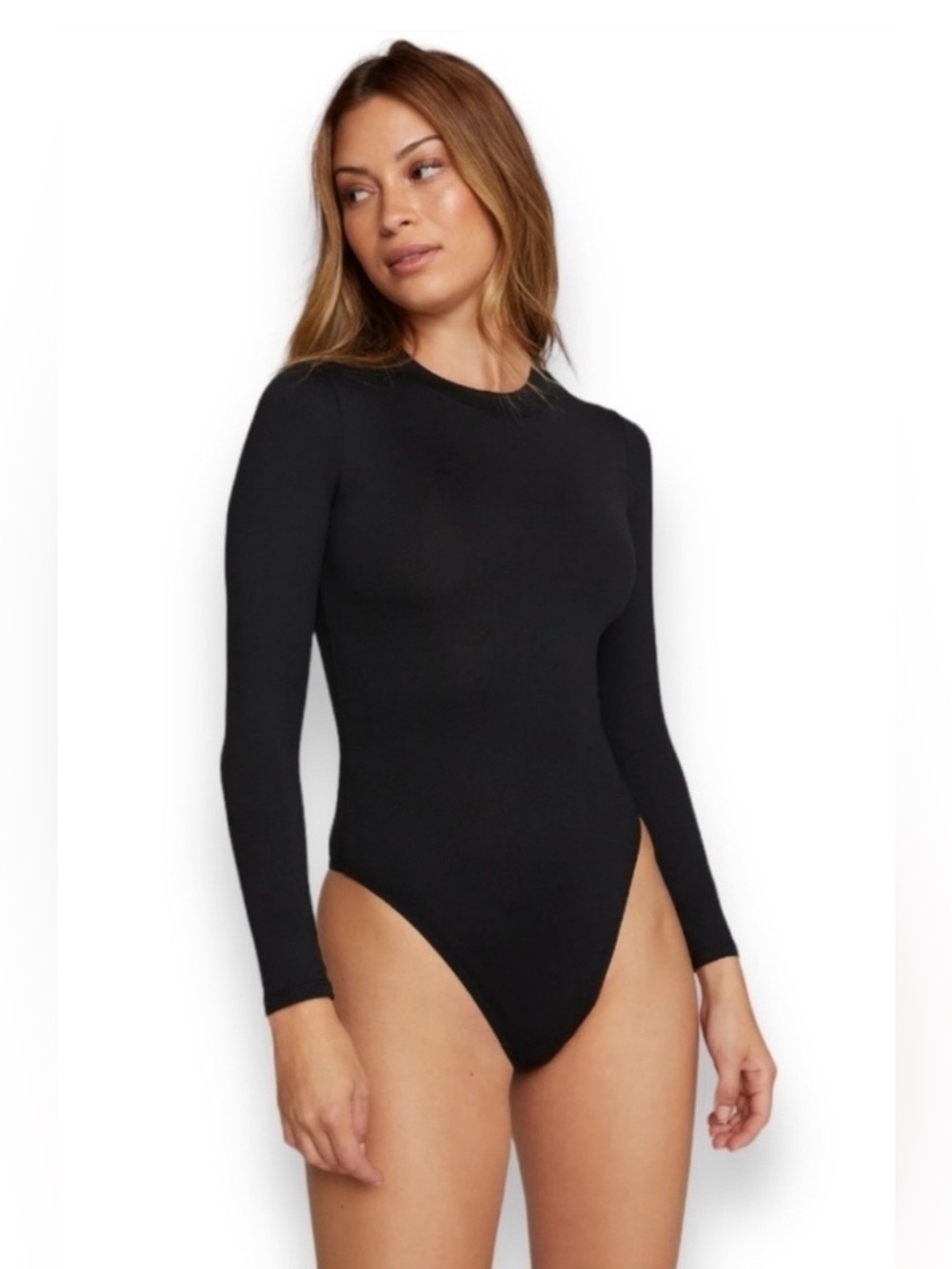 New $105 GOOD AMERICAN Good Form Crewneck Bodysuit Black Size M (2) #075